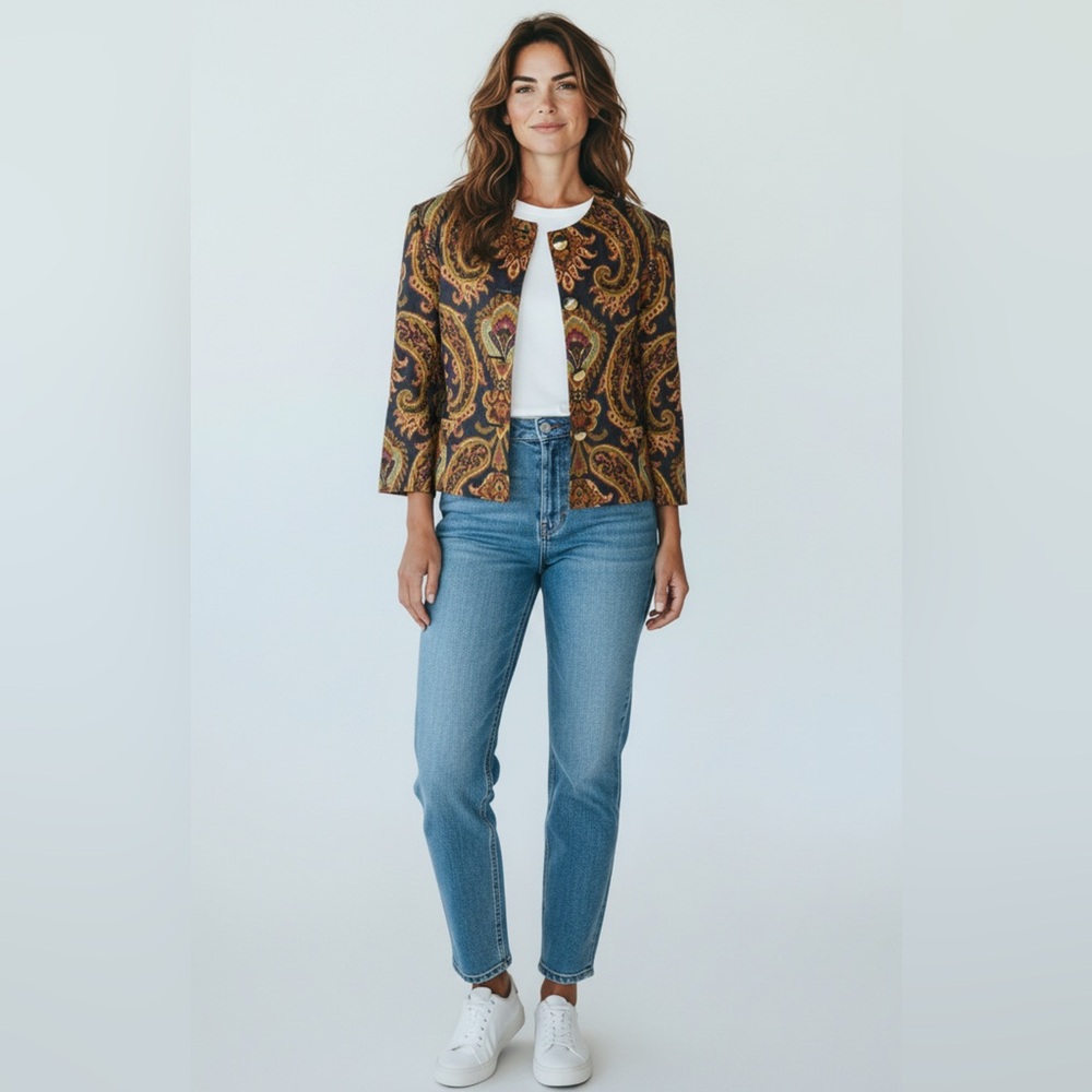 Jones New York Elegant Paisley Dress and Jacket Set linen